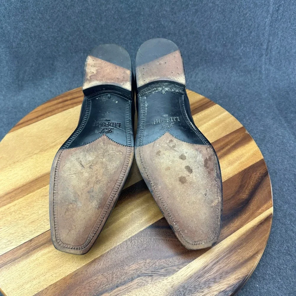L.F. Lidfort Barneys New York Mens Black Leather Square‎ Toe Oxford Shoes Sz 8